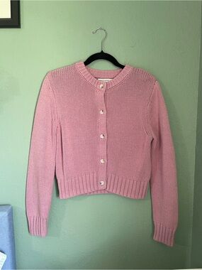 Moon & Madison Crewneck Button Fisherman Knit Chunky Cardigan Size S in Pink